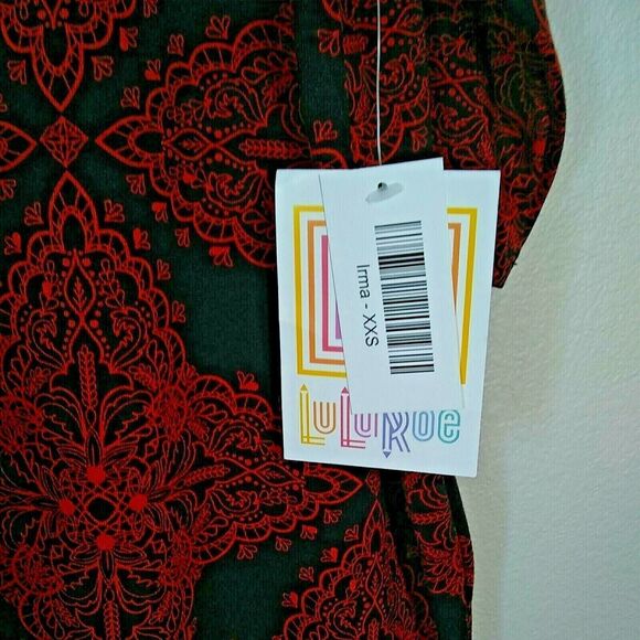 LulaRoe Irma Tunic Red Black Diamond Abstract Print Hi Low Hem Womens Size XXS - Picture 3 of 5